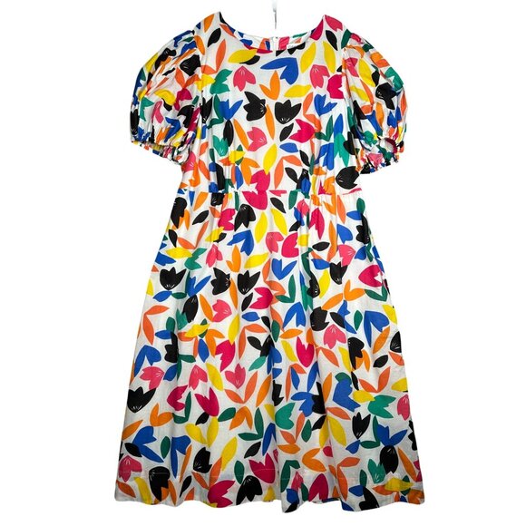 NWT Calvin Klein Colorful Print Dress Size 20W Puff Sleeve Cotton Artsy Rainbow - Picture 2 of 15